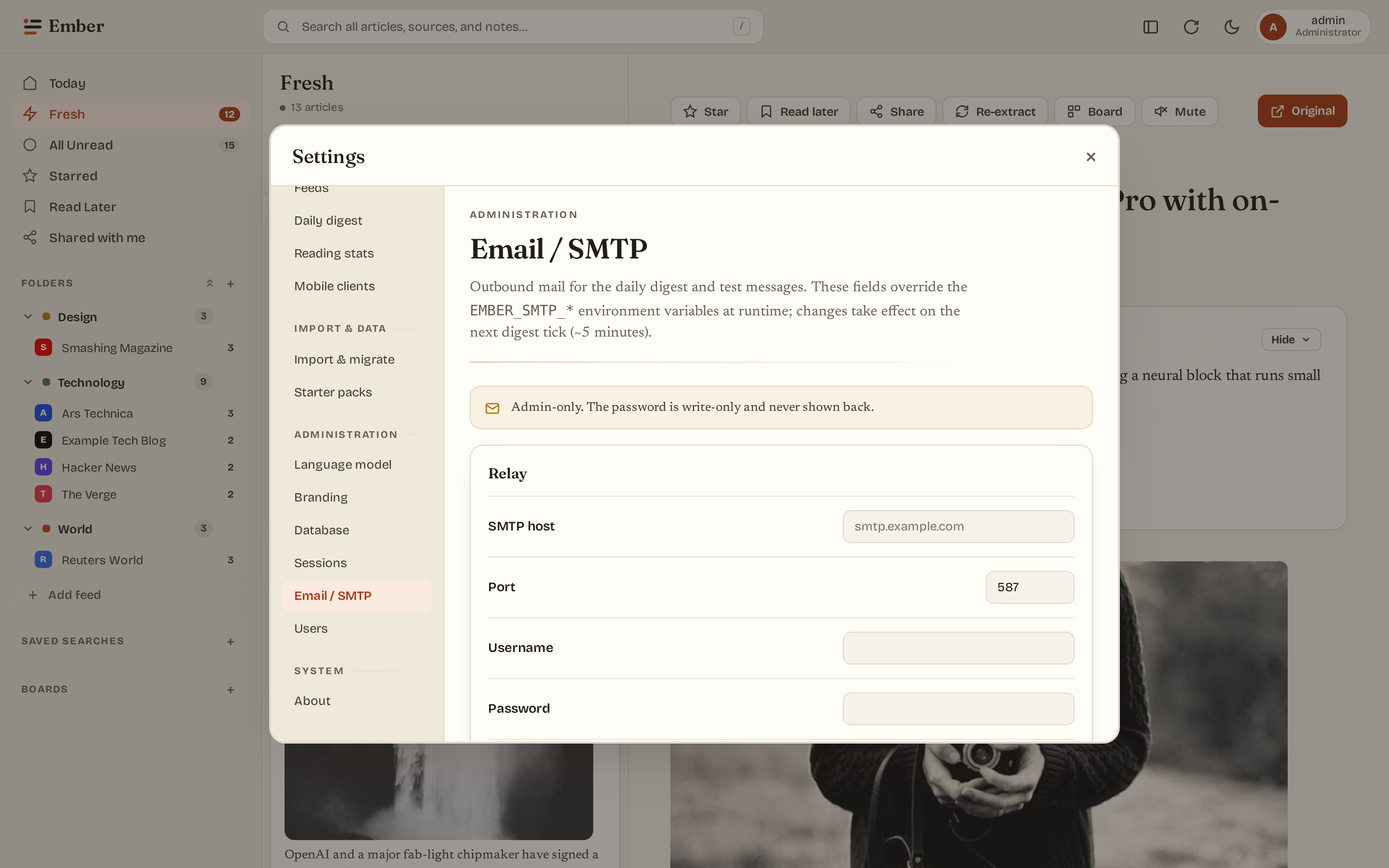 Settings email/SMTP (light)