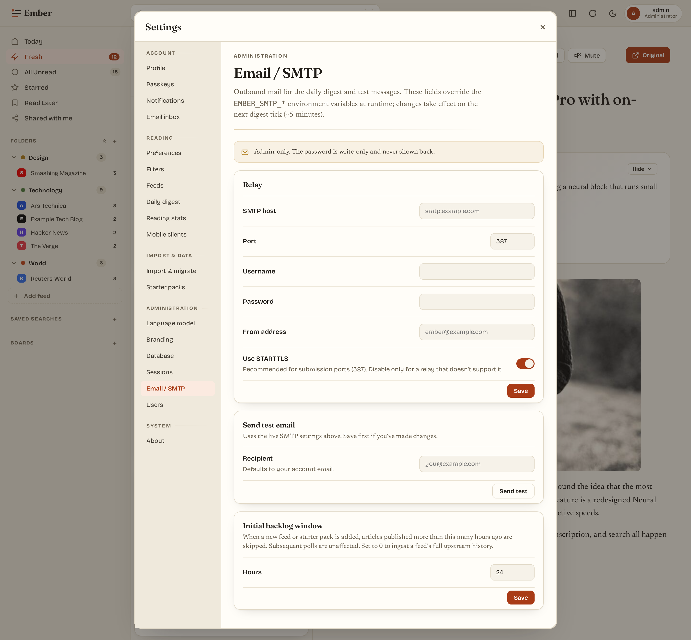 Settings email/SMTP (light)