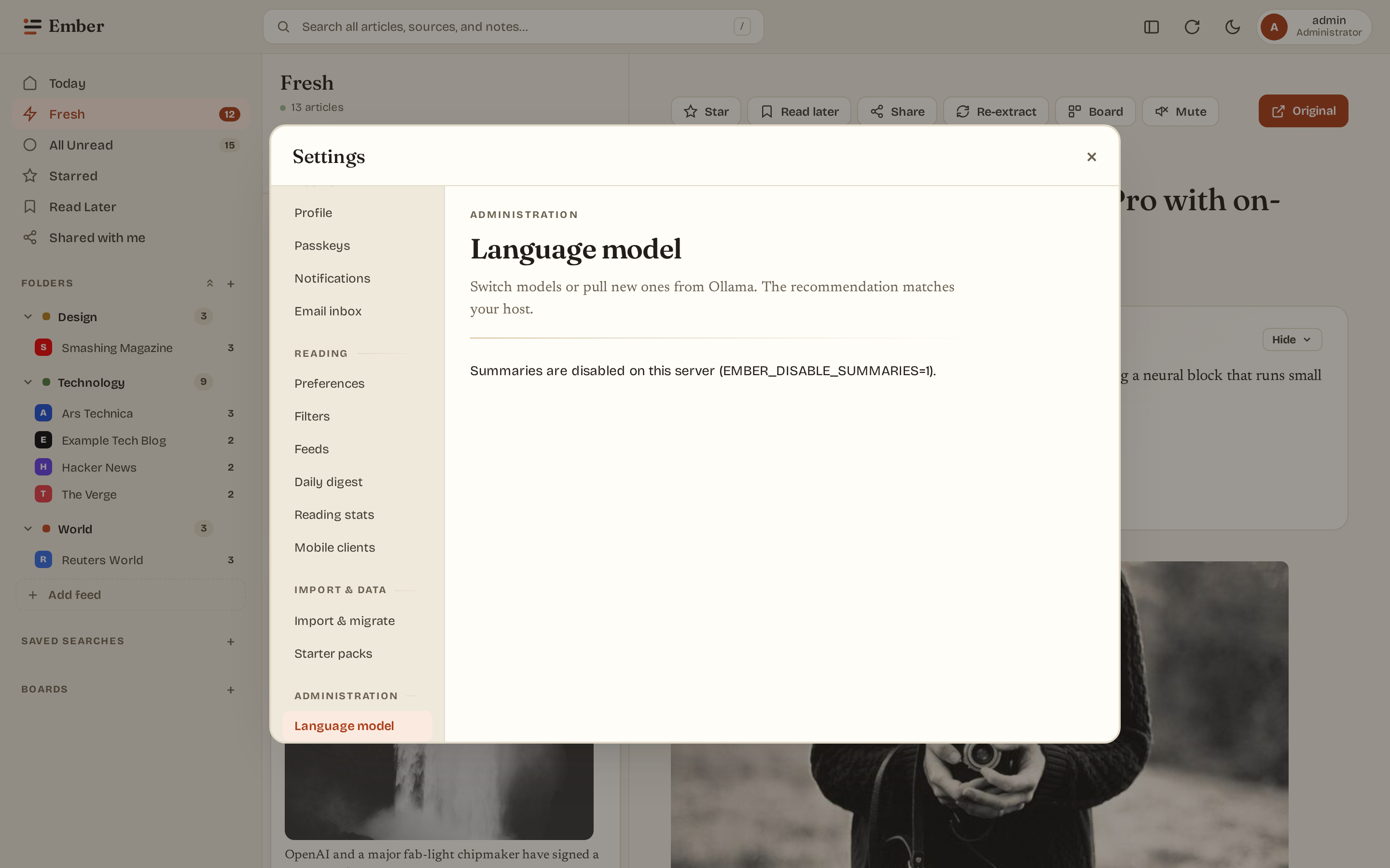 Settings language model (light)