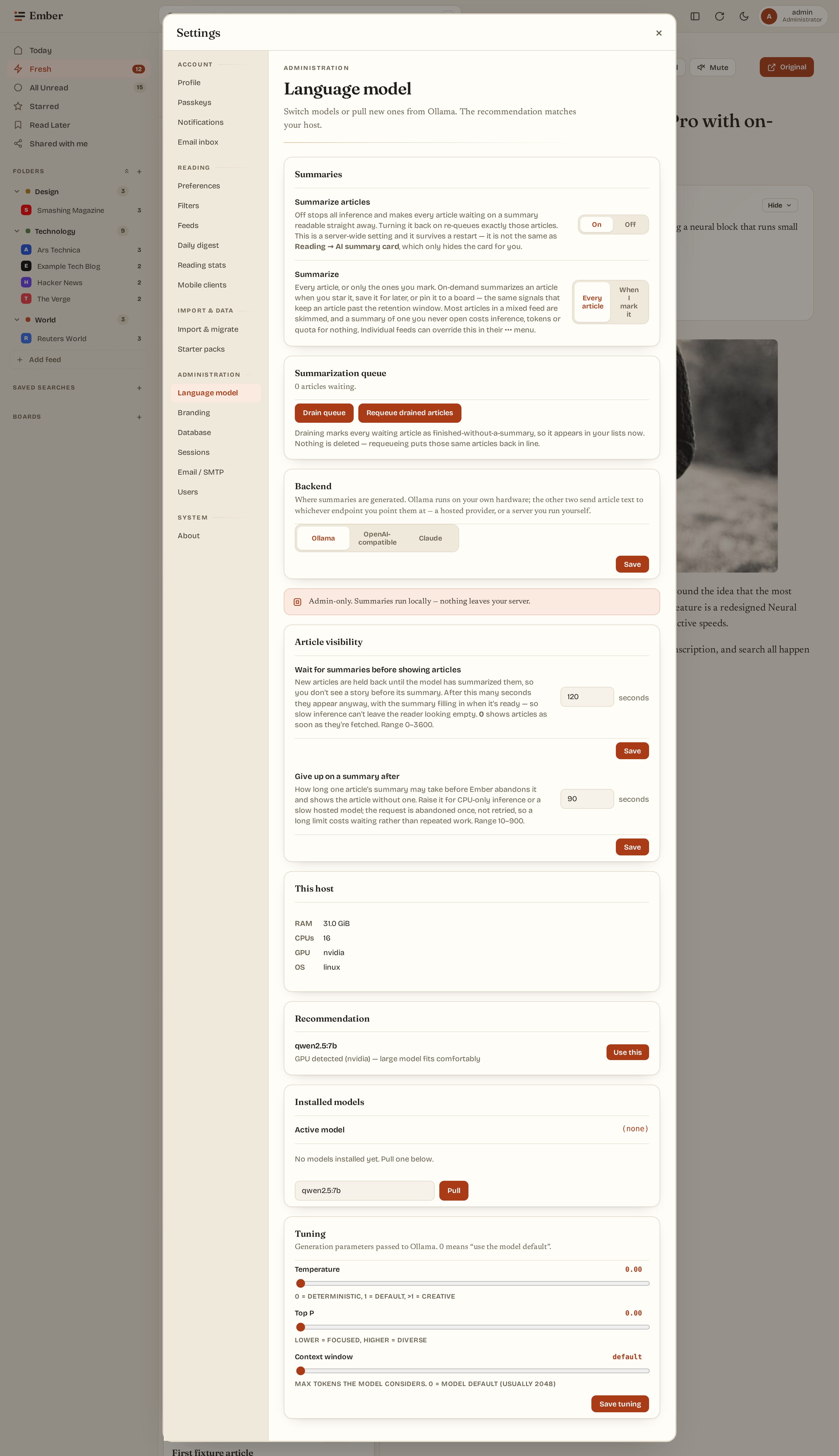 Settings language model (light)