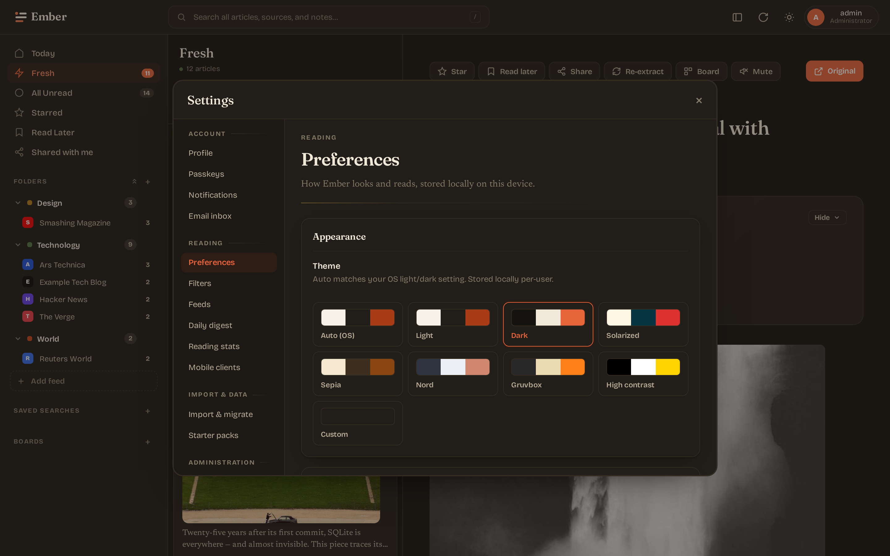 Settings preferences (dark)