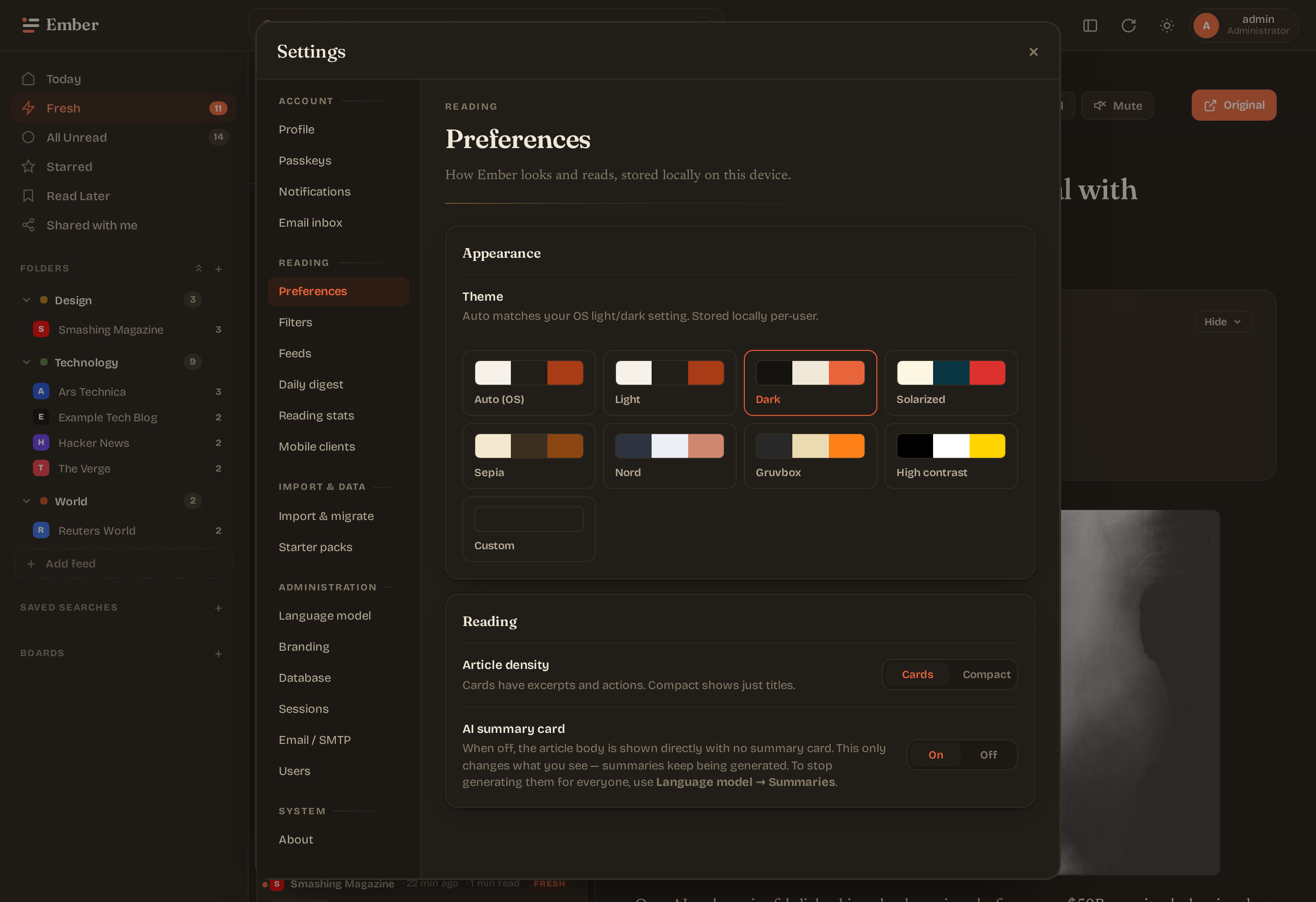 Settings preferences (dark)