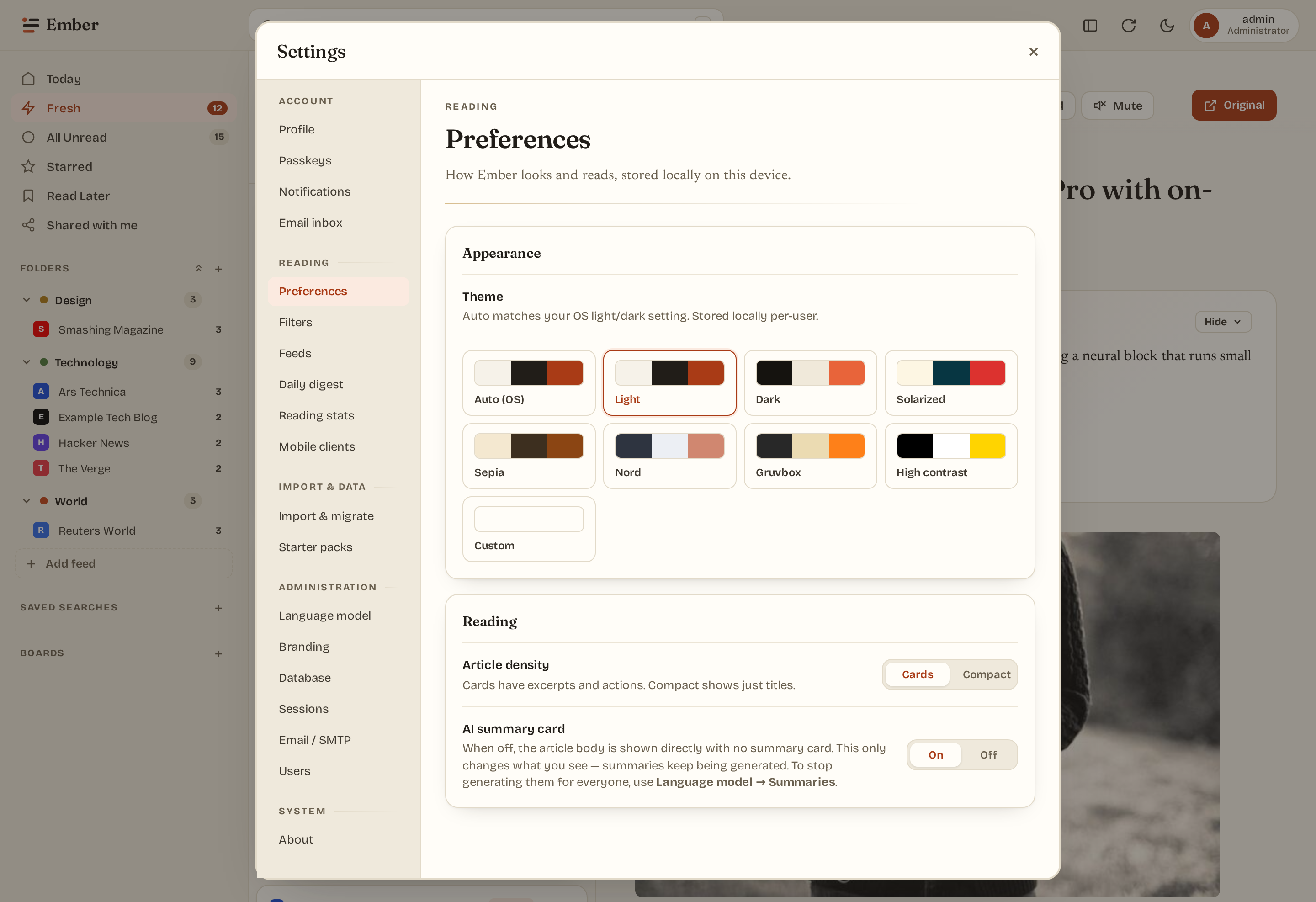 Settings preferences (light)