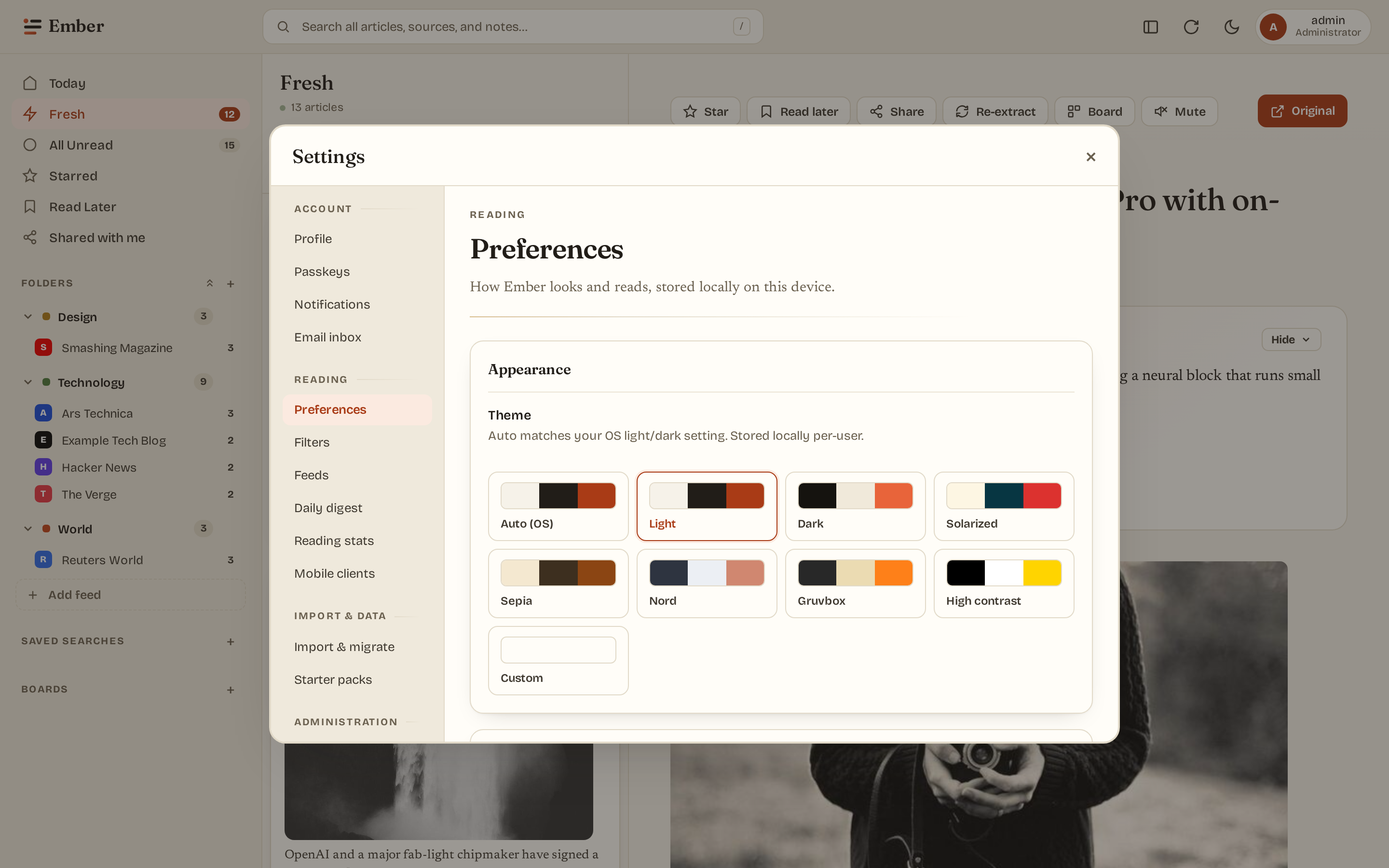 Settings preferences (light)