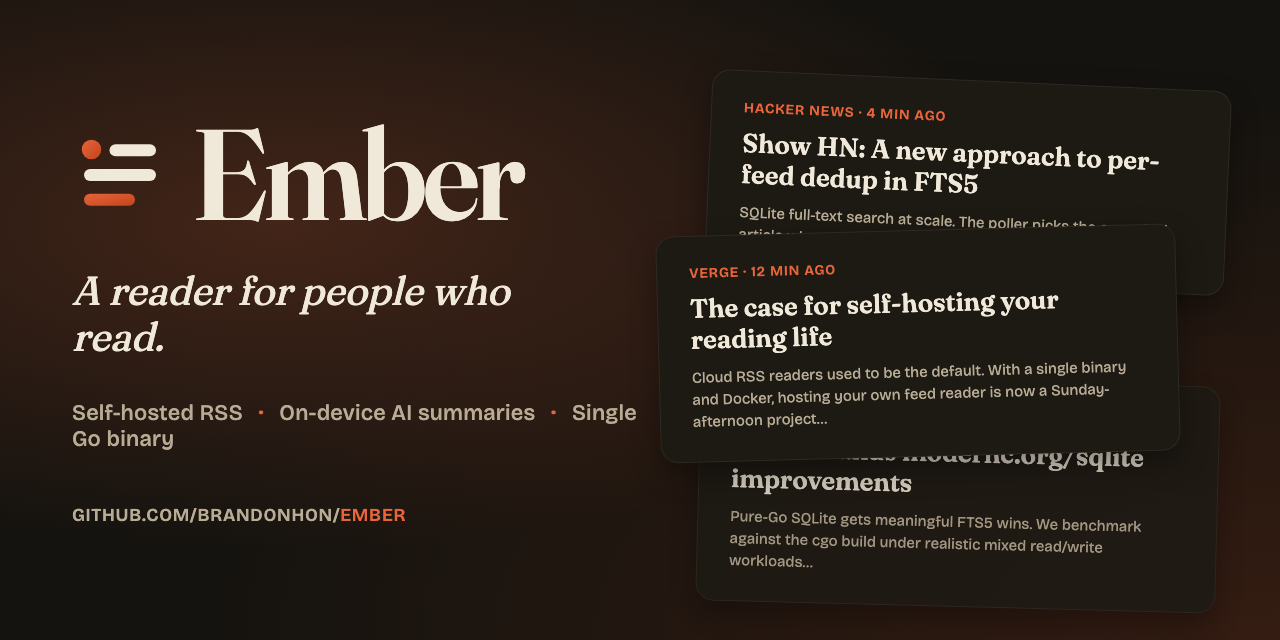 Ember | Self-hosted RSS reader with on-device AI summaries